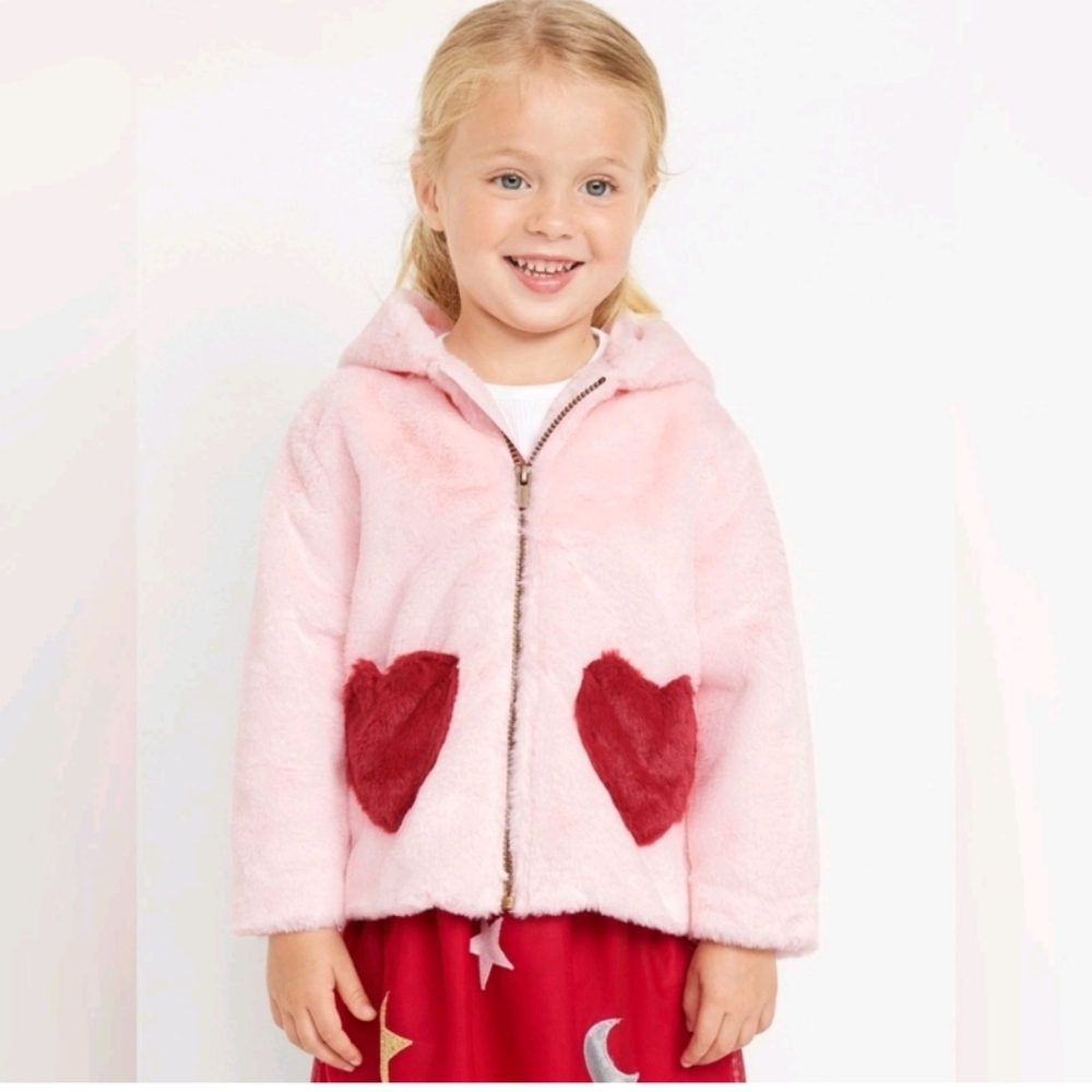 Faux Fur Jacket With Heart Shaped Pockets
